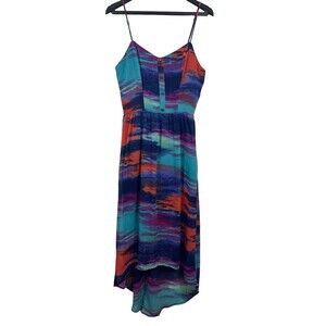Triple Heart High Low Midi Sleeveless Tie Dye Flowy Dress S boho